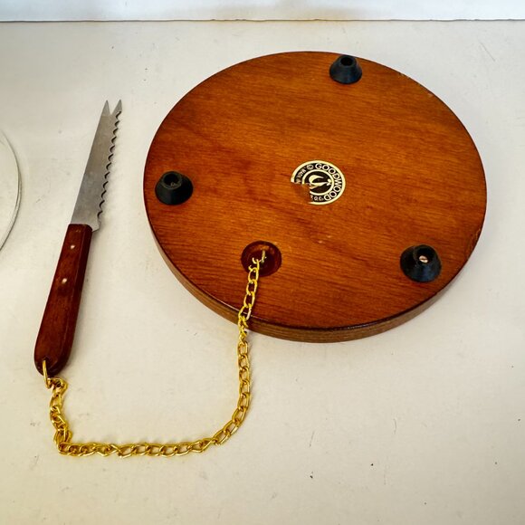 Goodwood Vintage Cheese Tray Wood Tile with Knife Chain Dome Yellow Green - Picture 5 of 12
